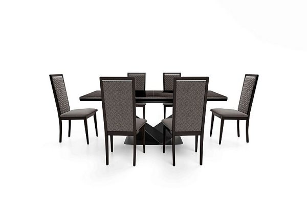 Vita Extending Dining Table and 6 Wooden Chairs with Patterned Upholstered Backs  260 cm  Miraglio Granite | Bed Sava