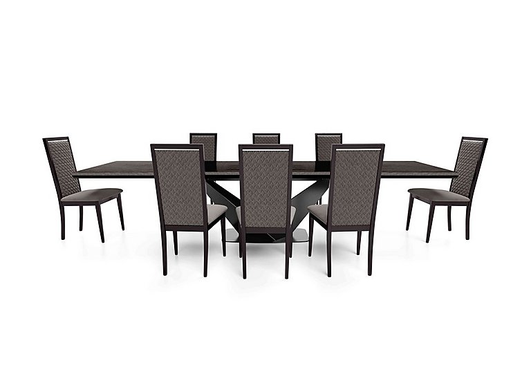 Vita Extending Dining Table and 8 Wooden Chairs with Patterned Upholstered Backs - 260-cm - Miraglio Granite