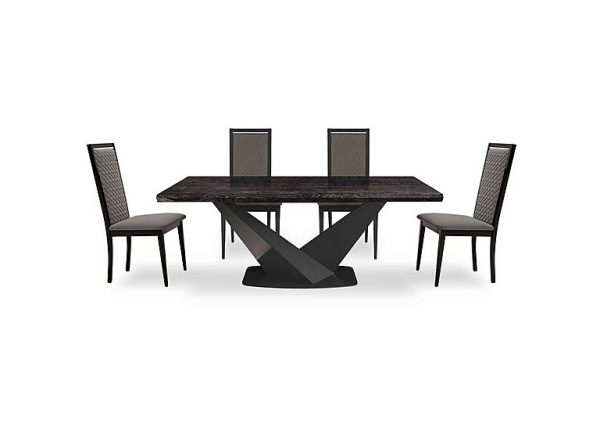 Vita Extending Dining Table and 4 Wooden Chairs with Patterned Upholstered Backs  260 cm  Miraglio Granite | Bed Sava
