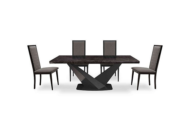 Vita Extending Dining Table and 4 Wooden Chairs with Patterned Upholstered Backs - 260-cm - Miraglio Granite