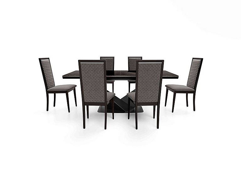Vita Extending Dining Table and 6 Wooden Chairs with Patterned Upholstered Backs - 300-cm - Miraglio Granite