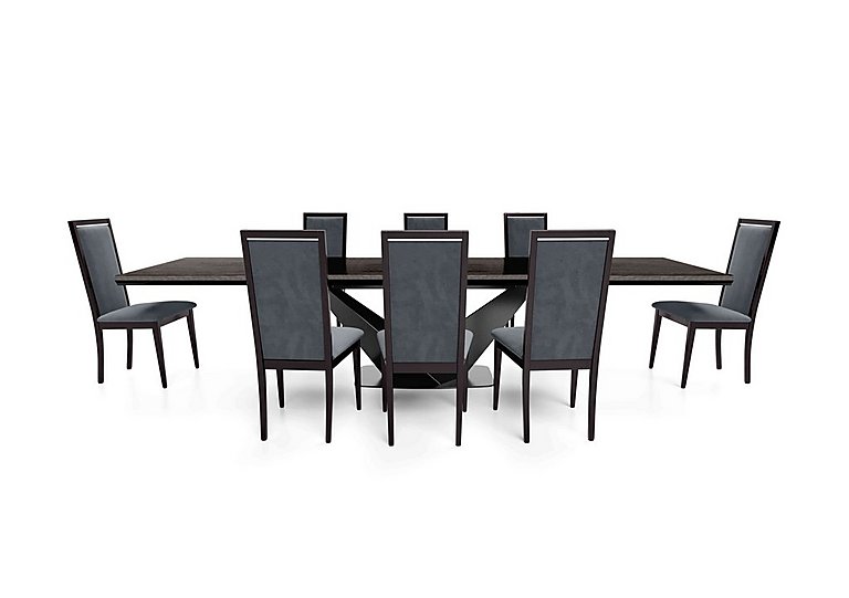 Vita Extending Dining Table and 8 Wooden Chairs with Plain Upholstered Backs - 300-cm - Miraglio Charcoal