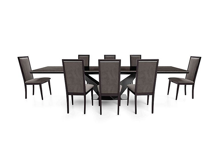 Vita Extending Dining Table and 8 Wooden Chairs with Plain Upholstered Backs - 260-cm - Miraglio Granite