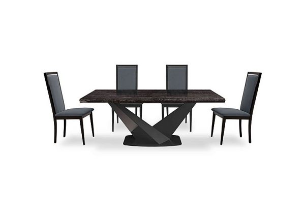 Vita Extending Dining Table and 4 Wooden Chairs with Plain Upholstered Backs  260 cm  Miraglio Charcoal | Bed Sava