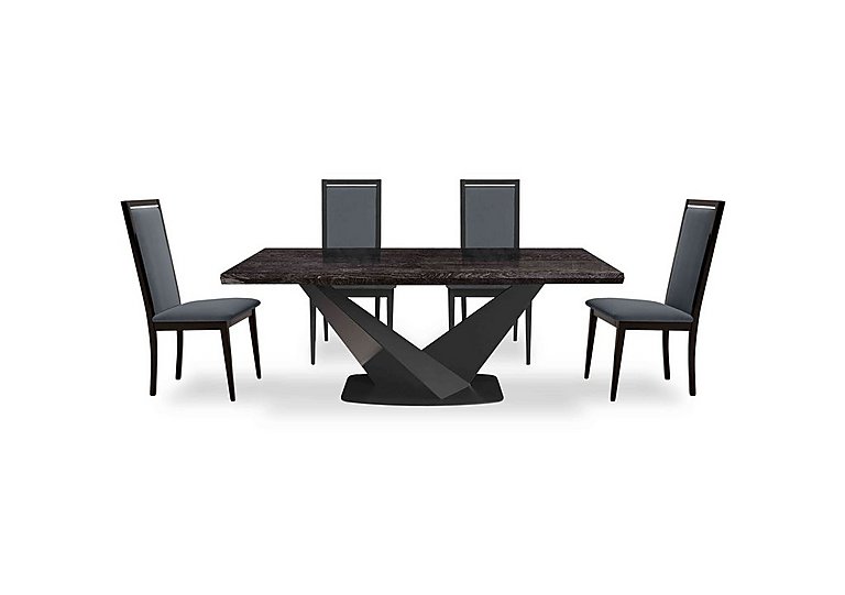 Vita Extending Dining Table and 4 Wooden Chairs with Plain Upholstered Backs - 300-cm - Miraglio Charcoal