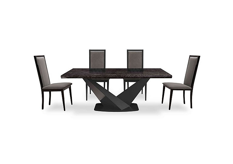 Vita Extending Dining Table and 4 Wooden Chairs with Plain Upholstered Backs - 260-cm - Miraglio Granite