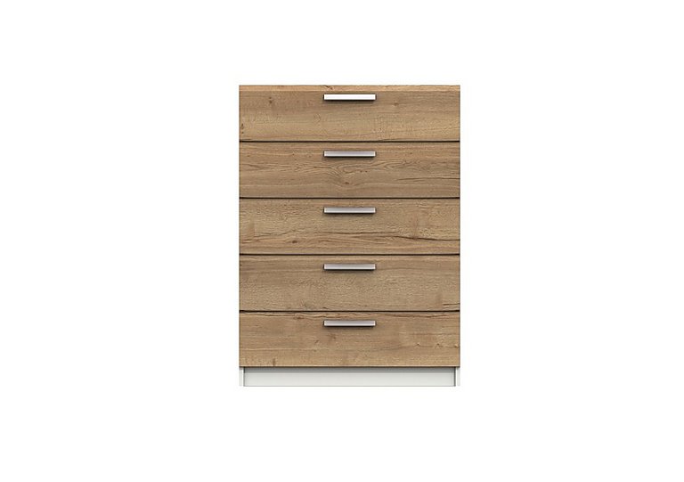 London Bedrooms Waterloo - 5 Drawer Chest - White and Natural Rustic Oak