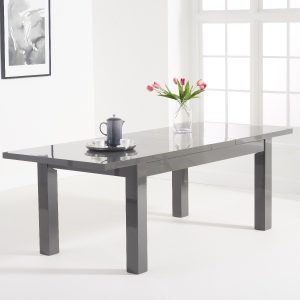 Extending Seattle 160cm Dark Grey High Gloss Dining Table | Bed Sava