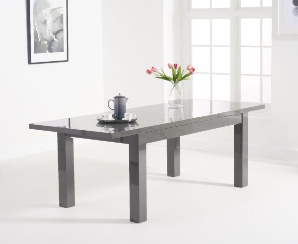 Extending Seattle 160cm Dark Grey High Gloss Dining Table | Bed Sava