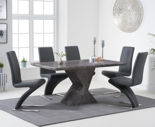 Aaron 160cm Marble Grey Dining Table with 4 Grey Aldo Chairs | Bed Sava