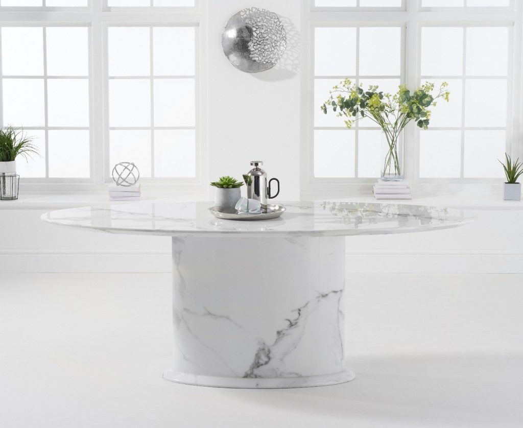 Colby 200cm White Oval Marble Dining Table