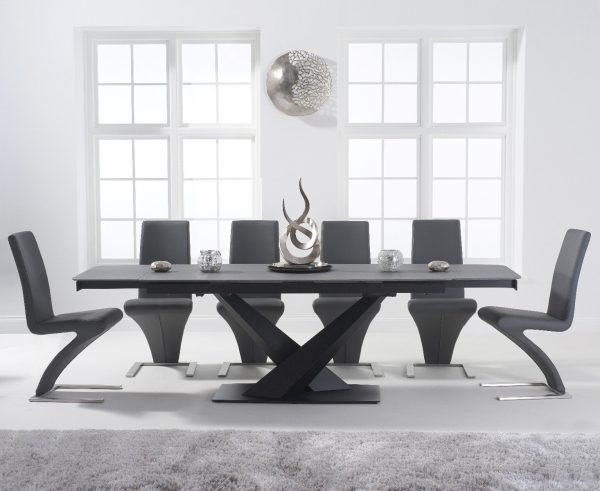 Extending Jacob 180cm Grey Stone Dining Table with 10 Grey Aldo Chairs | Bed Sava