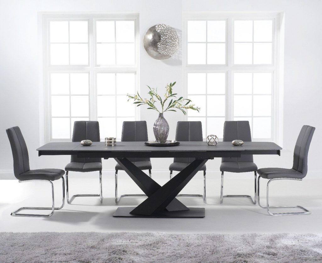 Extending Jacob 180cm Grey Stone Dining Table with 6 Grey Gianni Chairs