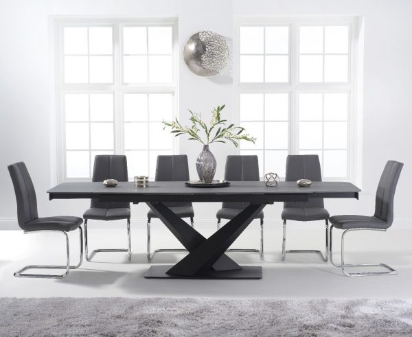Extending Jacob 180cm Grey Stone Dining Table with 6 Grey Gianni Chairs | Bed Sava