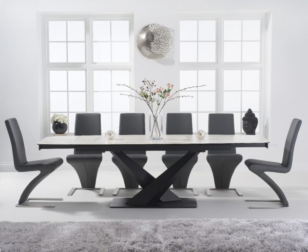Extending Jacob 180cm White Ceramic Dining Table with 8 White Aldo Chairs | Bed Sava