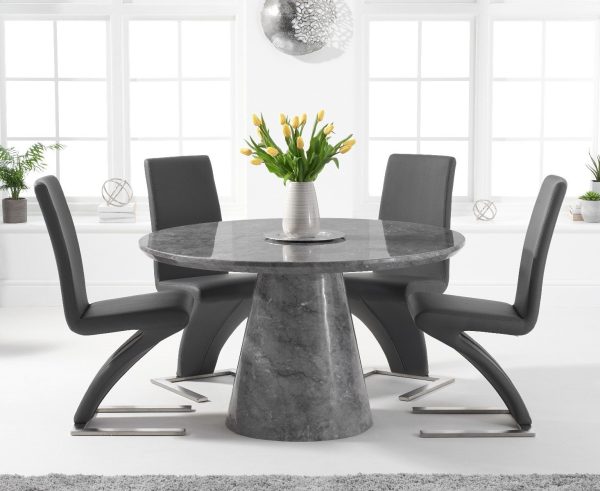 Ravello 130cm Round Grey Marble Dining Table with 6 Grey Aldo Chairs | Bed Sava