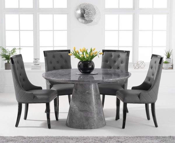 Ravello 130cm Round Grey Marble Dining Table with 6 Cream Francesca Chairs | Bed Sava