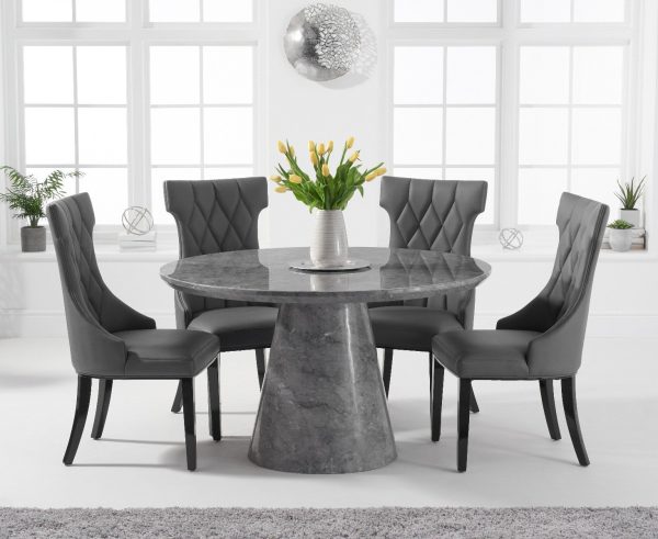Ravello 130cm Round Grey Marble Dining Table with 6 Grey Sophia Chairs | Bed Sava