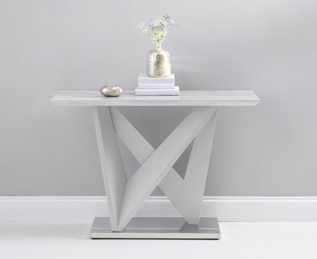 Marcella Marble Effect High Gloss Light Grey Console Table