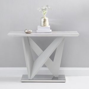 Marcella Marble Effect High Gloss Light Grey Console Table | Bed Sava