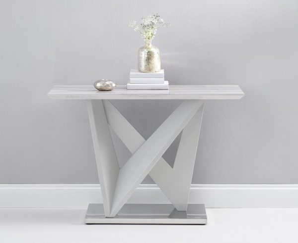 Marcella Marble Effect High Gloss Light Grey Console Table | Bed Sava