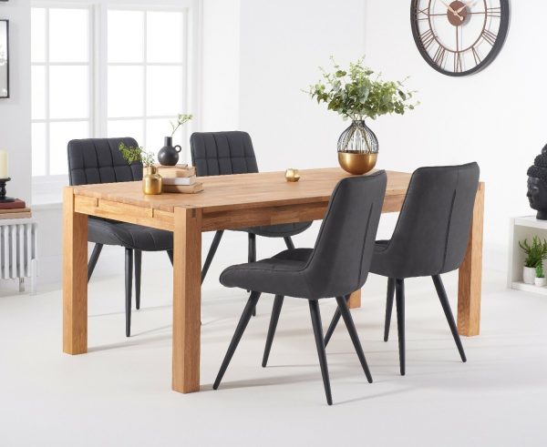 Thetford 150cm Oak Dining Table with Thetford 45cm Oak Extensions with 10 Brown Larson Chairs | Bed Sava