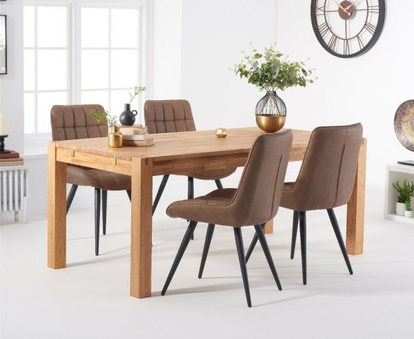 Thetford 180cm Oak Dining Table with Thetford 45cm Oak Extensions with 8 Brown Larson Chairs | Bed Sava