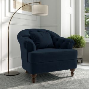 Richmond Dark Blue Velvet Accent Chair | Bed Sava