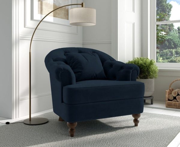 Richmond Dark Blue Velvet Accent Chair | Bed Sava
