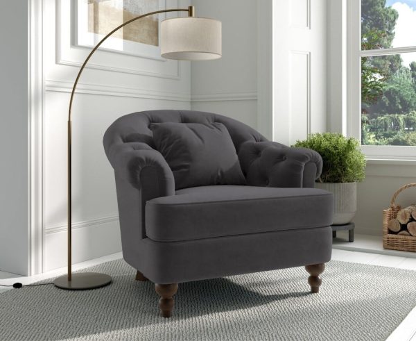 Richmond Dark Grey Velvet Accent Chair | Bed Sava
