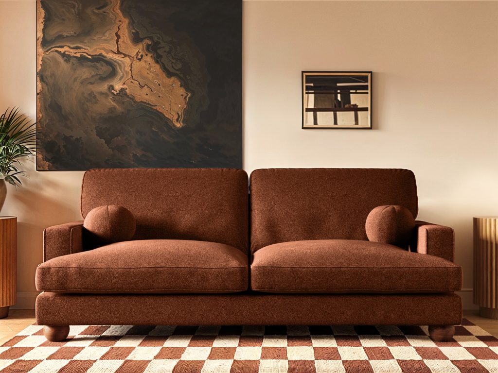 Solace+Co Addison 3 Seater Sofa Burnt Orange Chenille