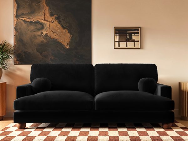 Solace+Co Addison 3 Sofa Black Velvet | Bed Sava