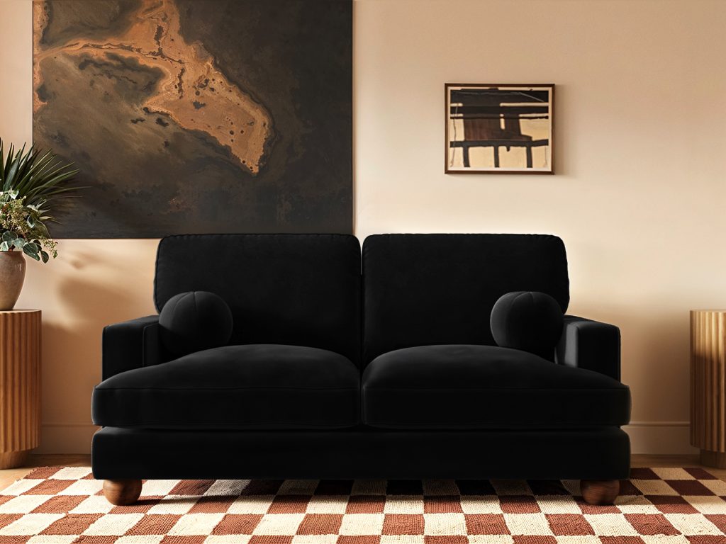 Solace+Co Addison 2 Seater Sofa Black Velvet