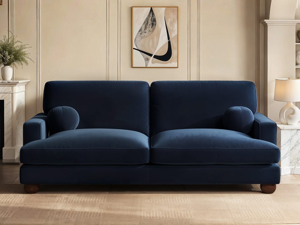 Solace+Co Addison 3 Seater Blue Velvet Sofa