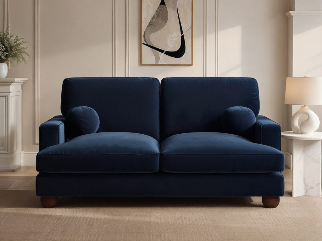Solace+Co Addison 2 Seater Blue Velvet Sofa