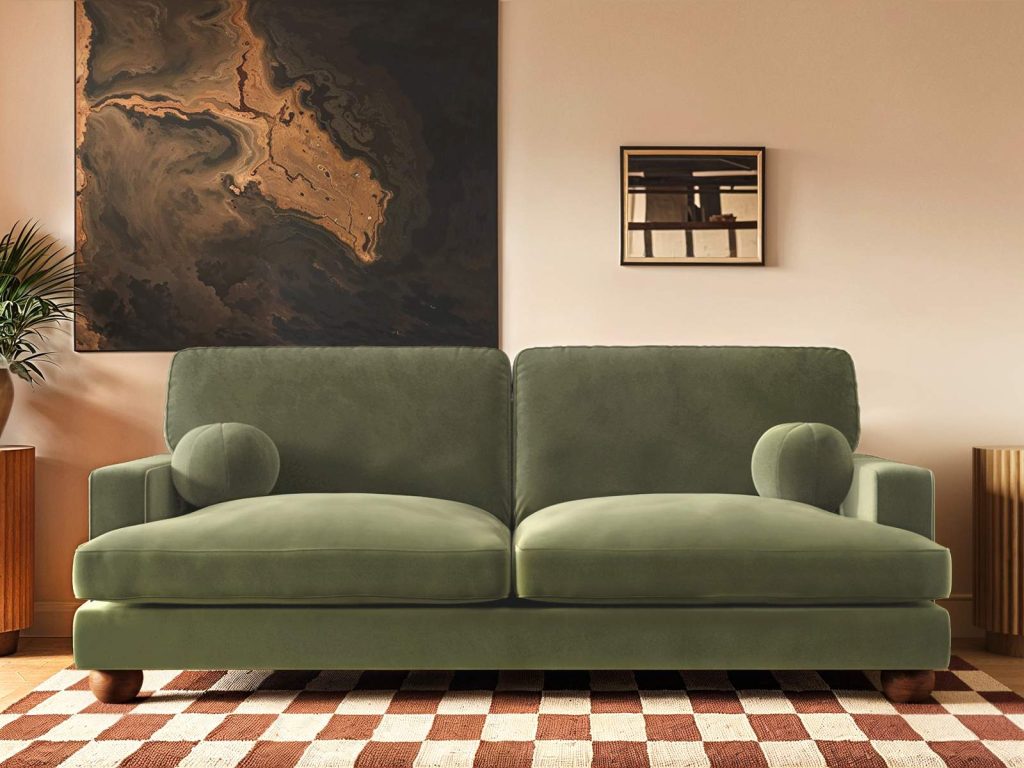 Solace+Co Addison 3 Seater Sofa Khaki Green Velvet