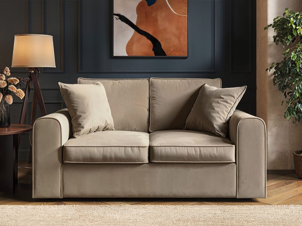 Solace+Co Ainsley 2 Seater Sofa Beige Velvet