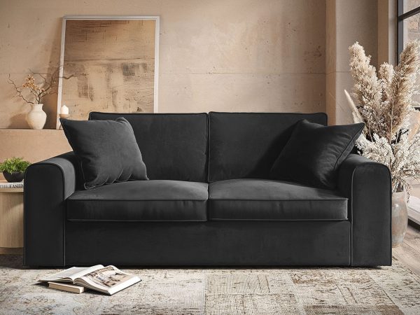Solace+Co Ainsley 3 Seater Sofa Charcoal Velvet | Bed Sava