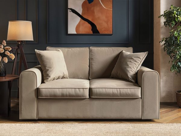 Solace+Co Ainsley 2 Seater Sofa Beige Velvet | Bed Sava