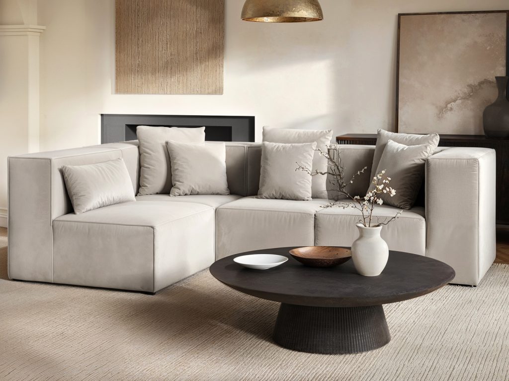 Solace+Co Anders Left Corner Modular Sofa Beige Velvet