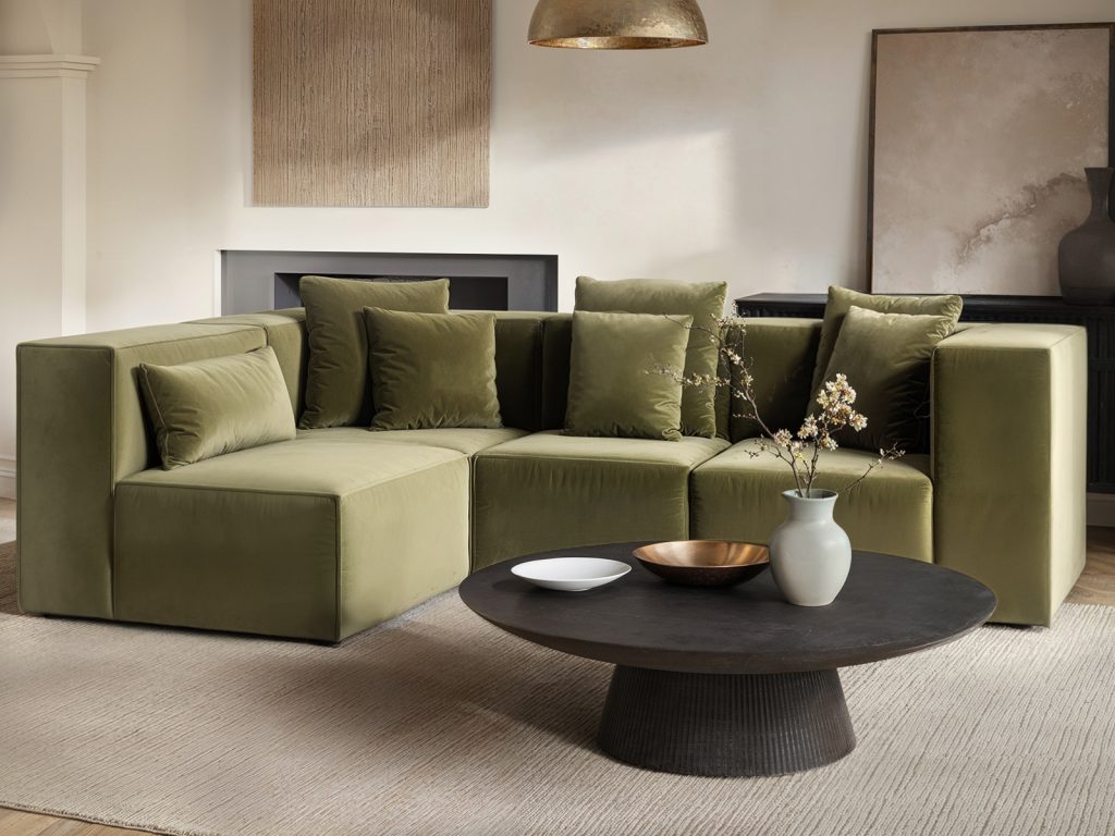 Solace+Co Anders Left Corner Modular Sofa Olive Velvet