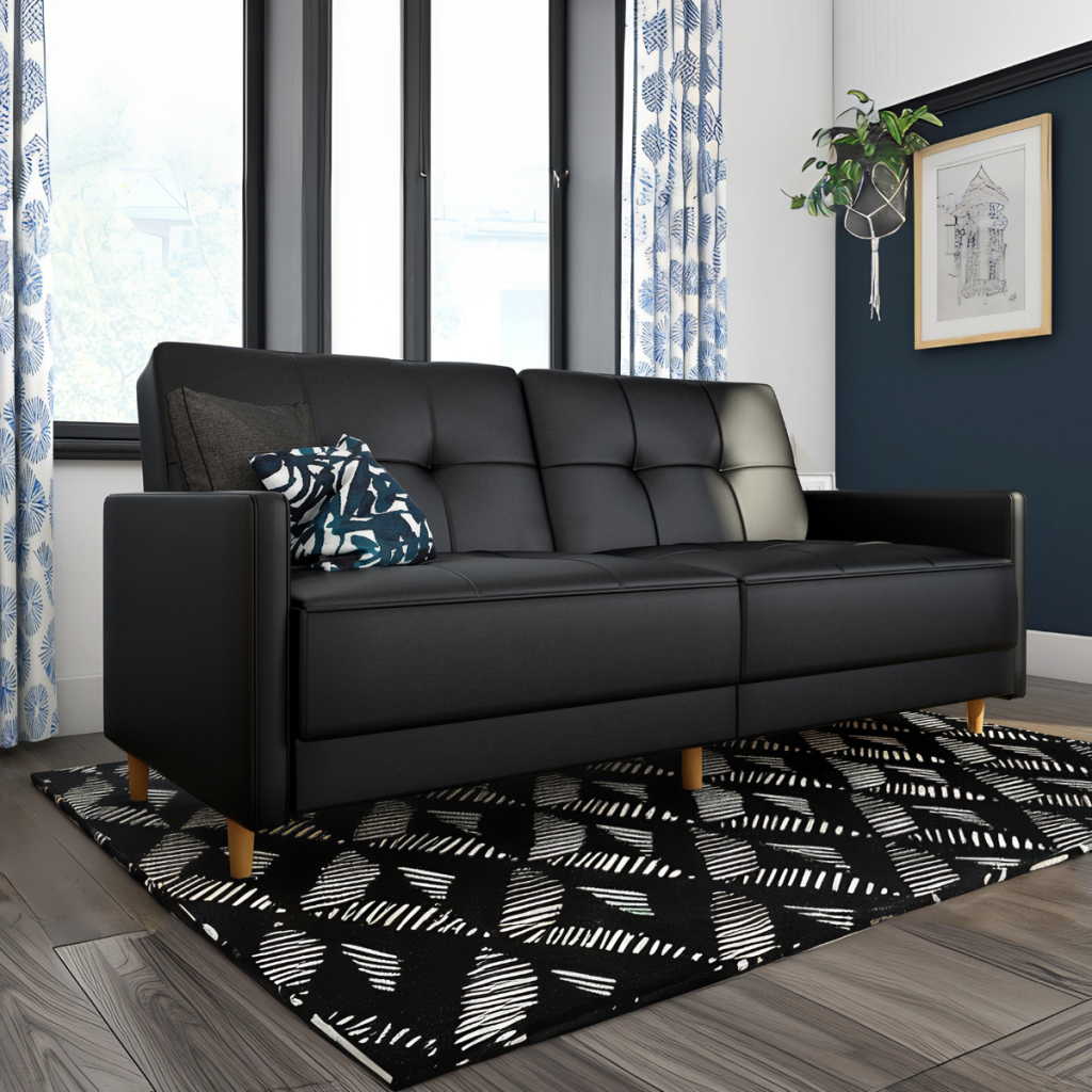 Dorel Andora Sprung Sofa Bed-Black Faux Leather