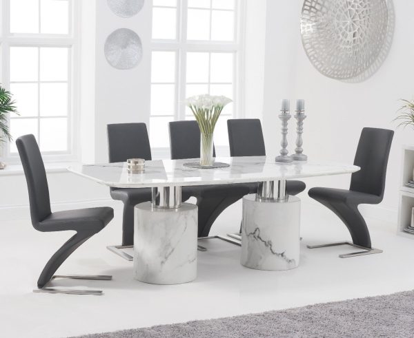 Antonio 180cm White Marble Dining Table with 8 White Aldo Chairs | Bed Sava