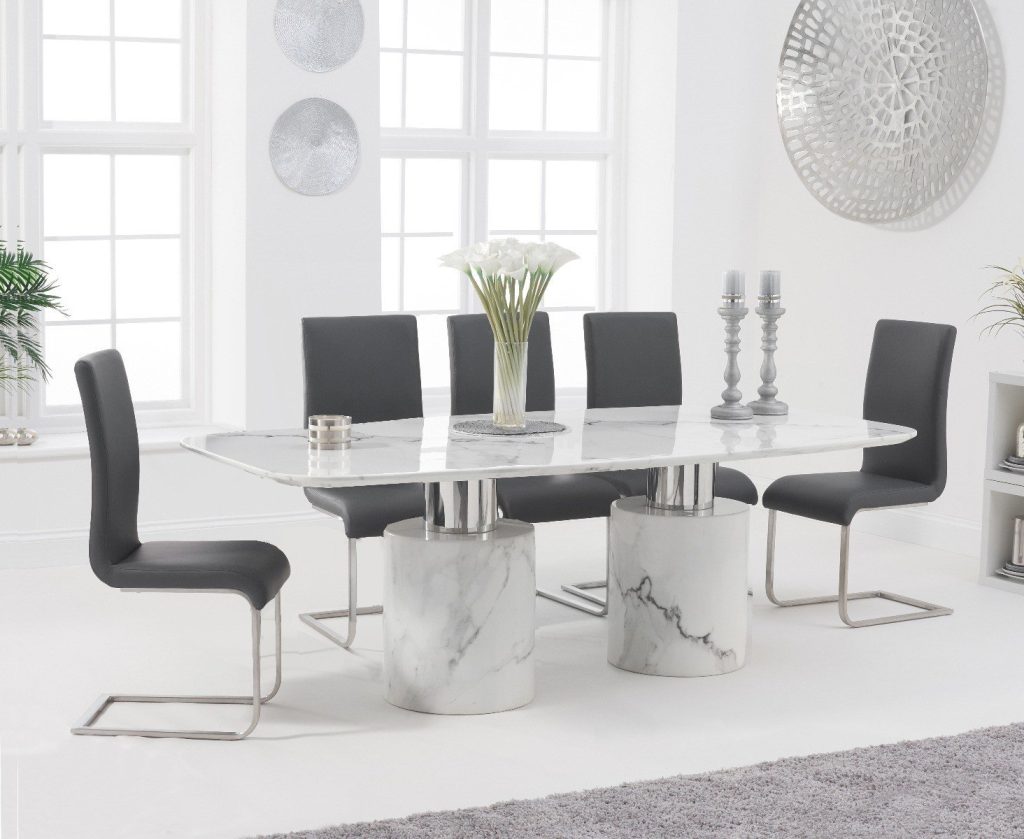 Antonio 180cm White Marble Dining Table with 4 White Austin Chairs
