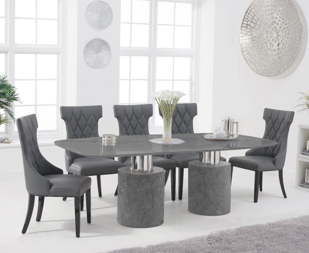 Antonio 220cm Grey Marble Dining Table with 8 Cream Sophia Chairs