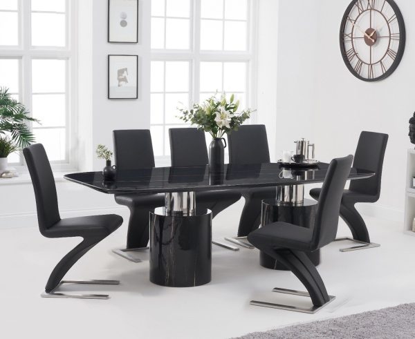 Antonio 180cm Black Marble Dining Table with 4 Black Aldo Chairs | Bed Sava