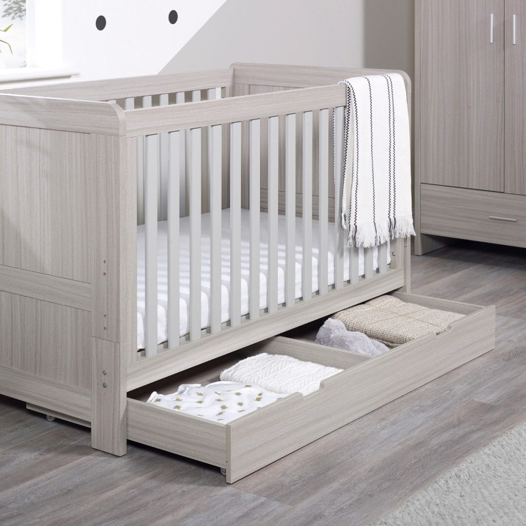 Ickle Bubba Pembrey Ash Grey Cot Bed and Under Drawer