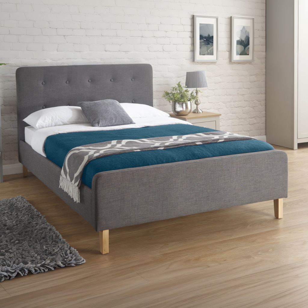 GFW Ashbourne Grey Fabric Bed Frame-Double