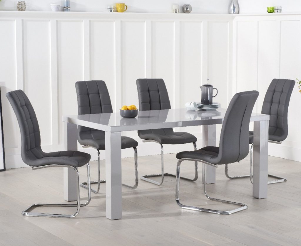 Seattle 160cm Light Grey High Gloss Dining Table with 8 White Vigo Chairs