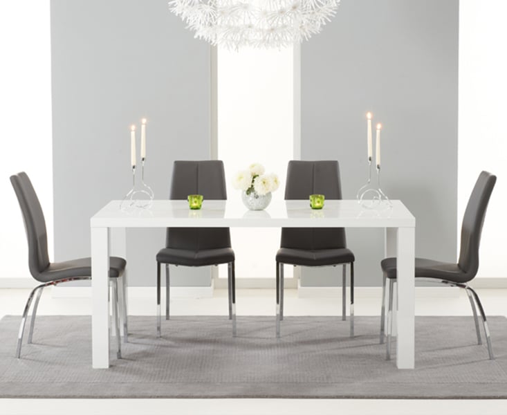 Seattle 160cm White High Gloss Dining Table with 4 Black Marco Chairs